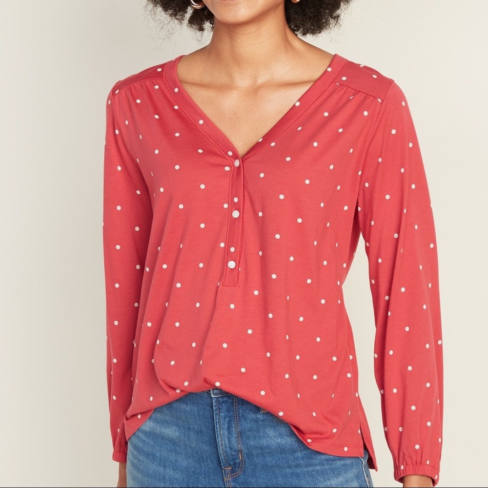 Old Navy Polka Dot V-Neck Henley Blouse